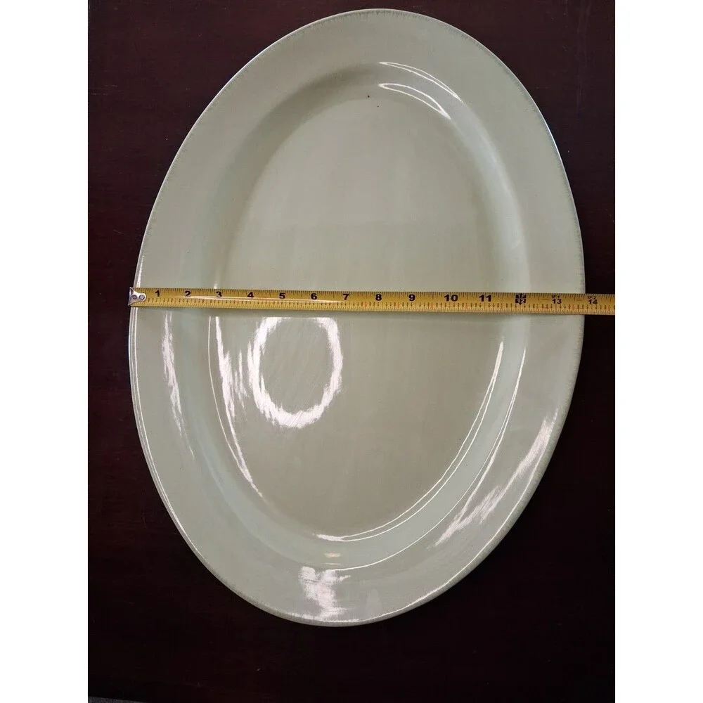 TAG Large Green Ceramic OVAL Serving Tray Platter 19 